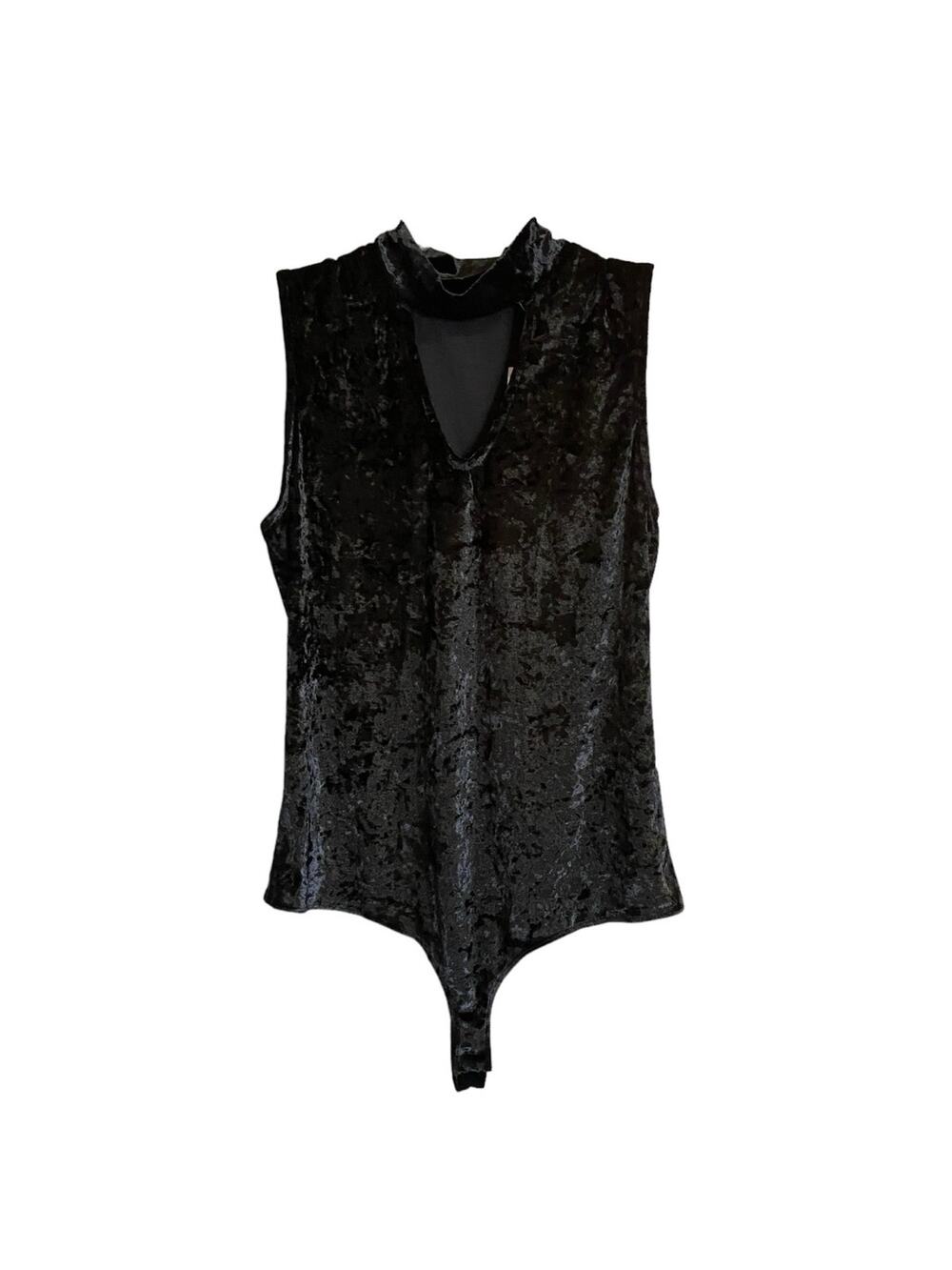 New York & Company Women's Size Large Black Velvet High Neck Bodysuit NWT